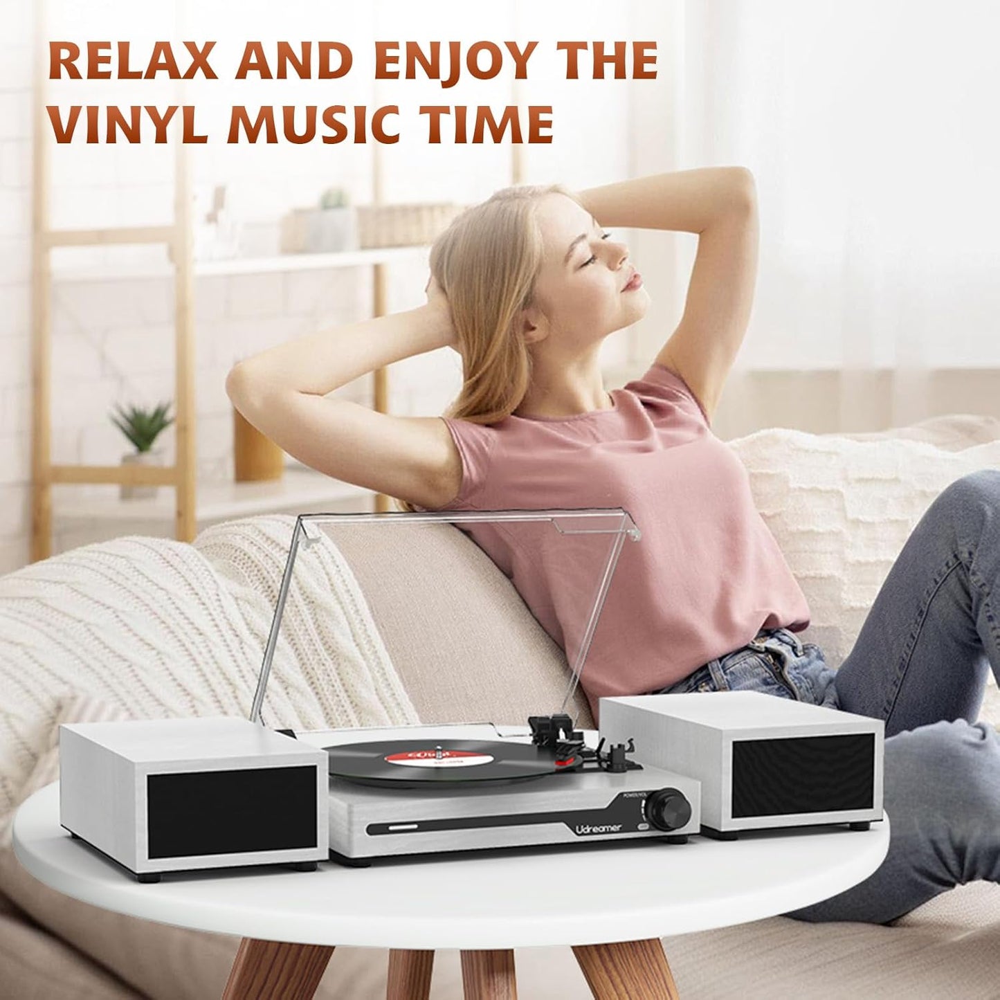 Reproductor de discos de vinilo con altavoces externos, Udreamer.