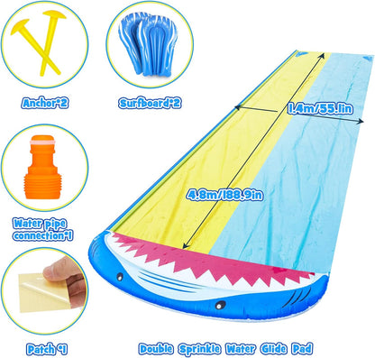 Tobogán acuático inflable de 16 ft con 2 carriles y tablas de cuerpo.