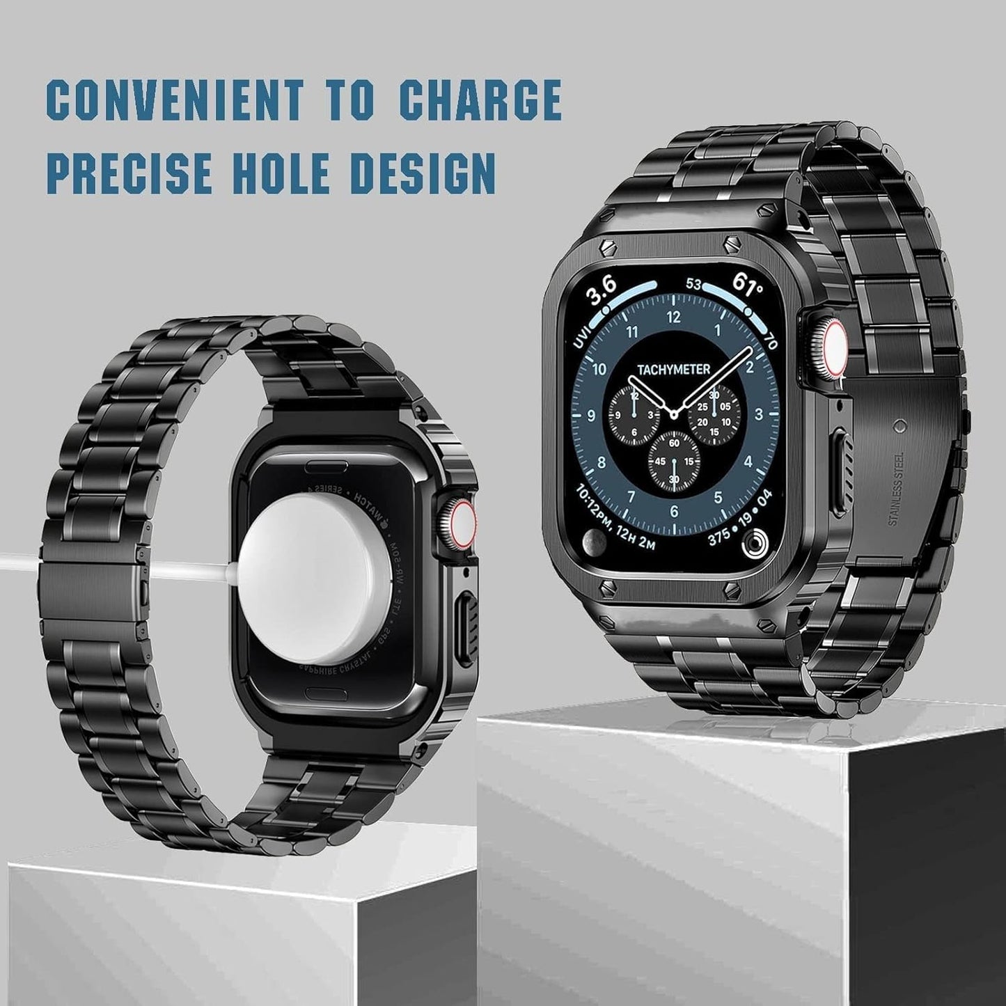 Correa de reloj, acero inoxidable, compatible con Apple Watch.