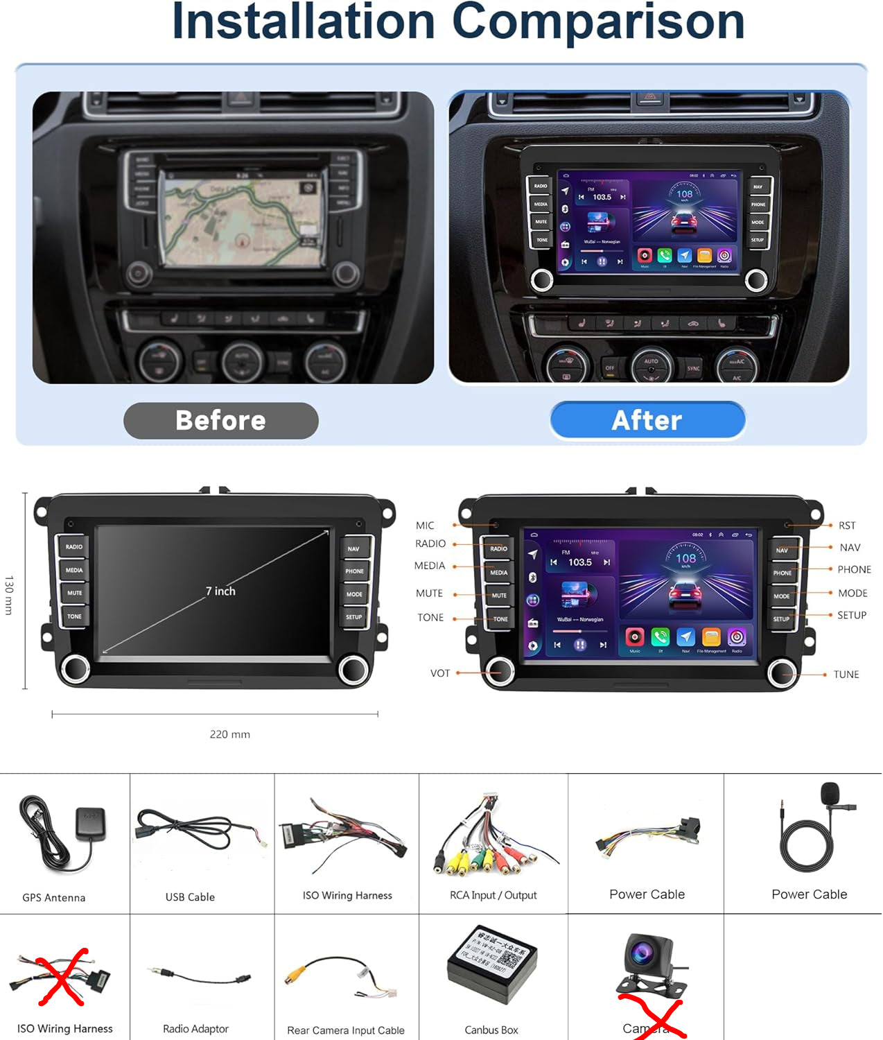 Radio estéreo de coche Android 13 2G+64G 7" (USADO)