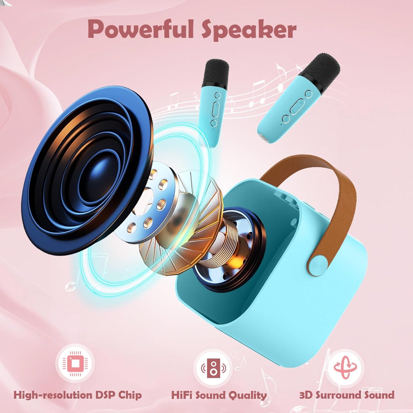 Aplsinvivi Mini altavoz para máquina de karaoke para niños.
