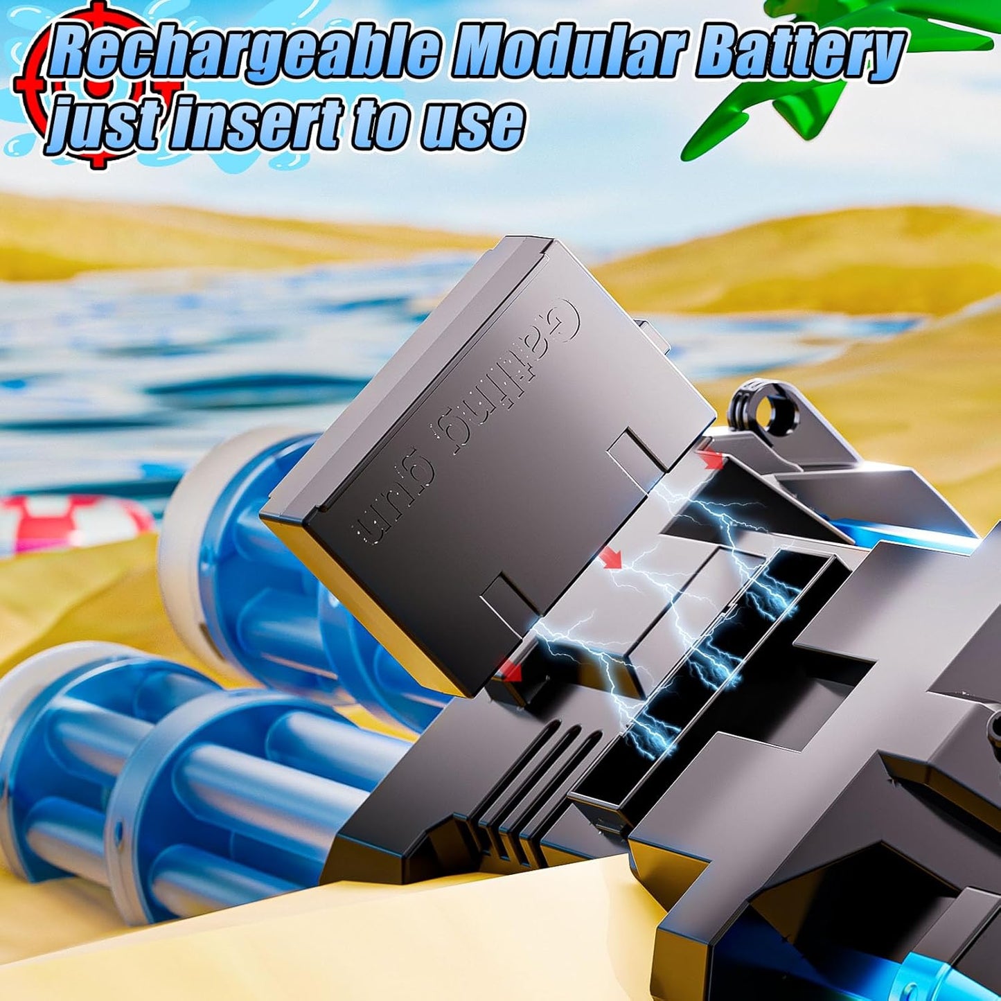 Pistola de agua eléctrica Gatling para adultos y niños, luz LED.