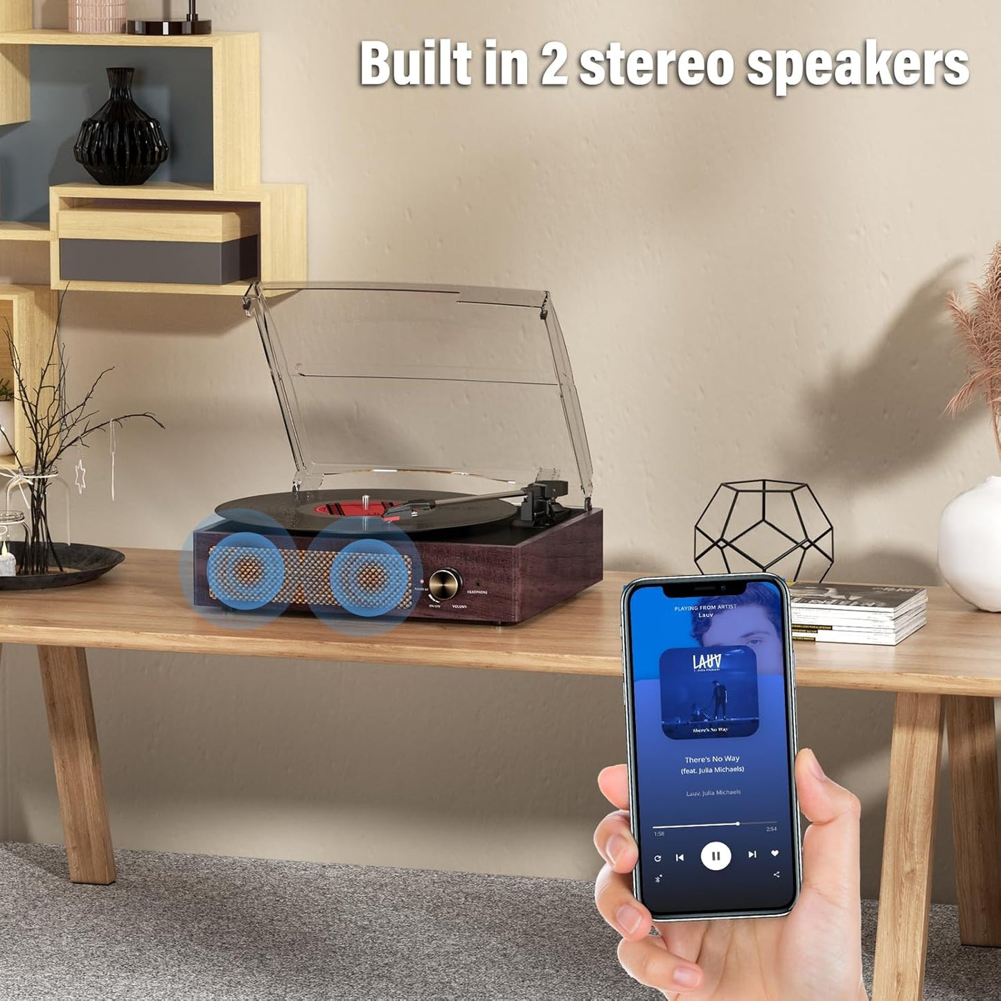 Tocadiscos de vinilo con receptor Bluetooth integrado.