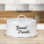 Cubre pastel blanco esmaltado AuldHome con tapa domo y texto sweet treats