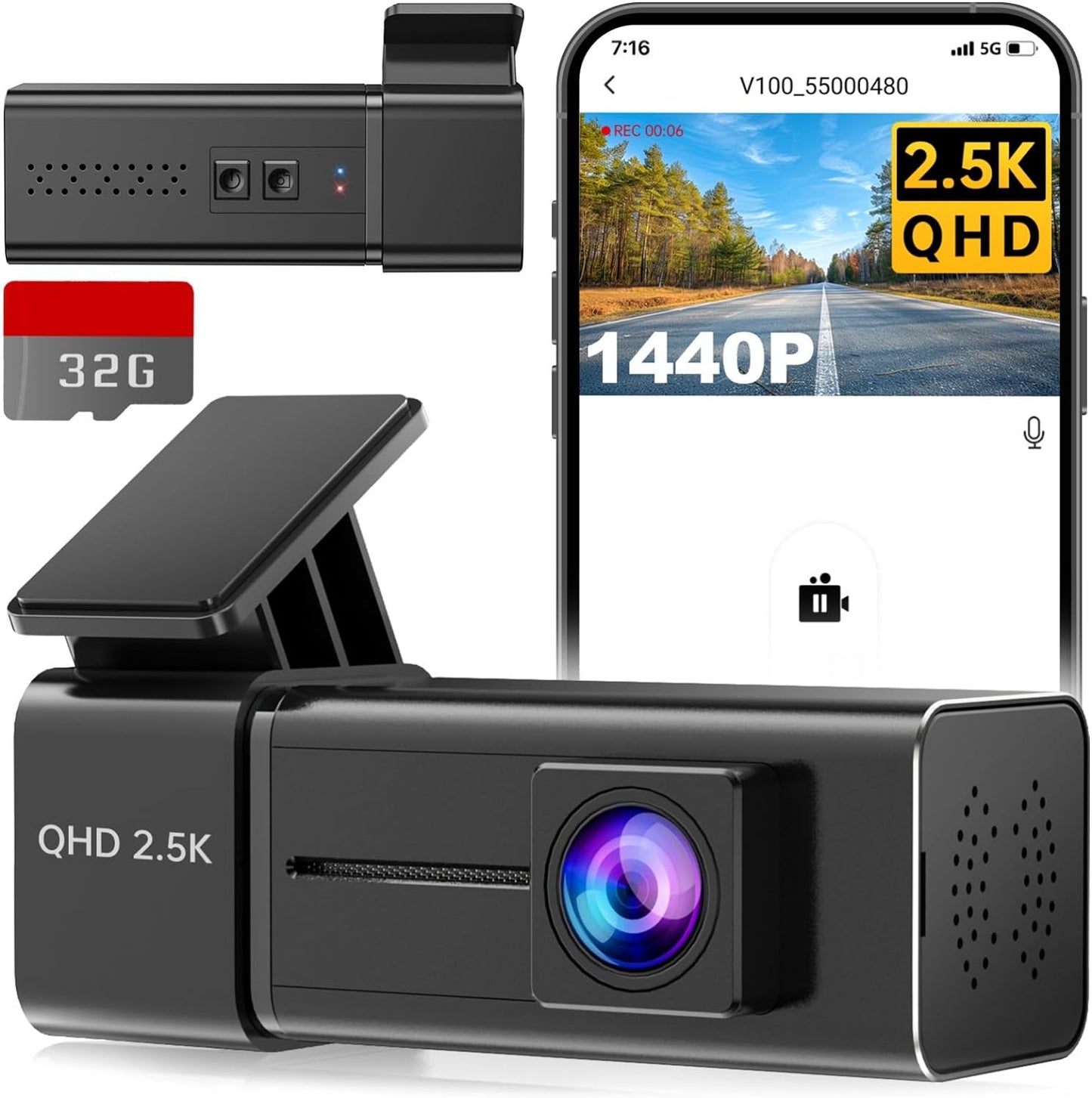 Dash Cam WiFi 2.5K Cámara de coche, E-YEEGER.