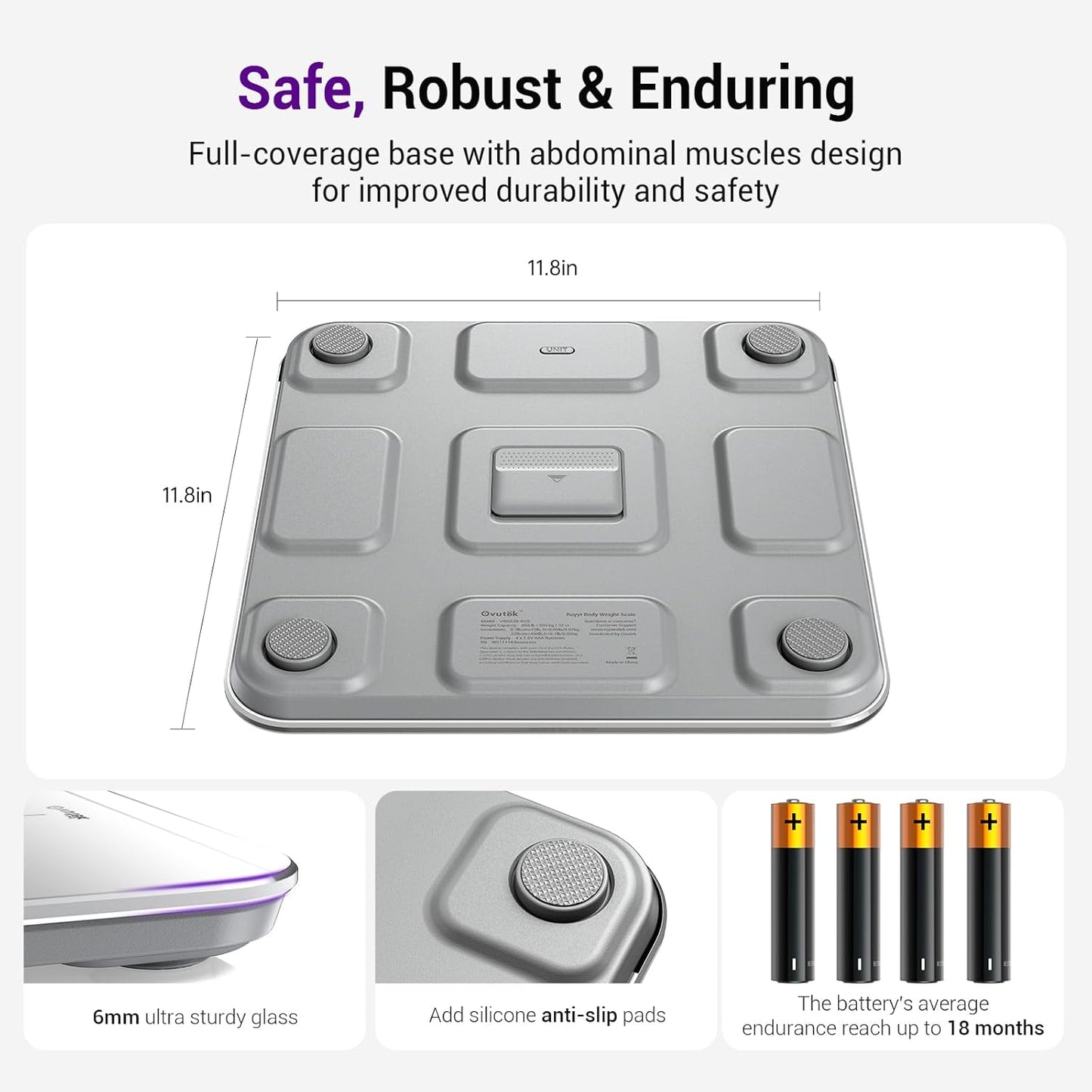 Báscula digital Ovutek de alta precisión para baño con pantalla LED, vidrio templado y capacidad de 180 kg