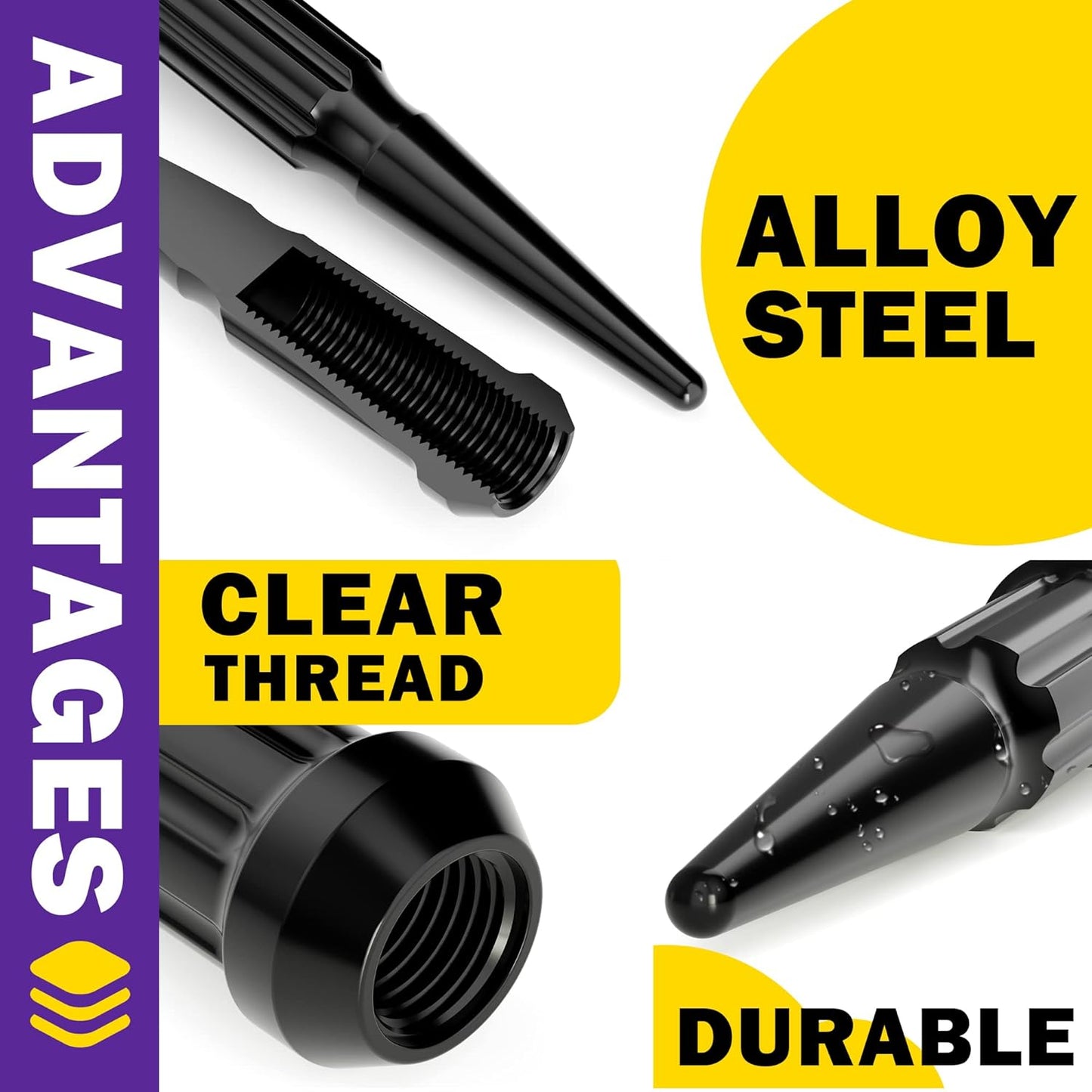 Juego de 24 tuercas de llanta, M14x1.5 con llave, metal sólido.