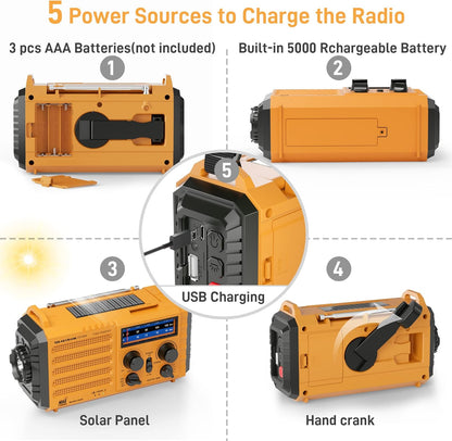 Radio portátil para Exteriores con luz de Flash y lámpara de Lectura.
