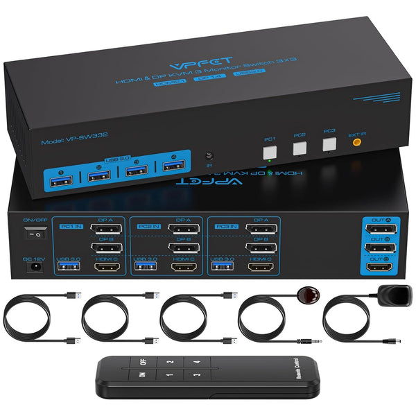 Conmutadores KVM, para triple monitor, 4 Puertos USB 3.0.