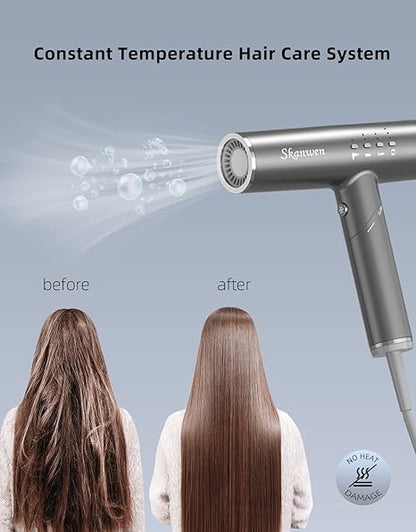 Secador de pelo con difusor, iónico de mango plegable SKANWEN