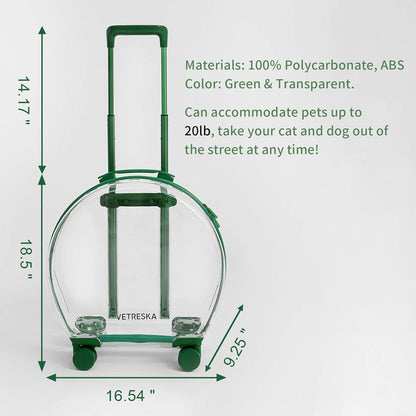 Maleta para mascotas Vetreska, aprobado por aerolíneas, con ruedas.