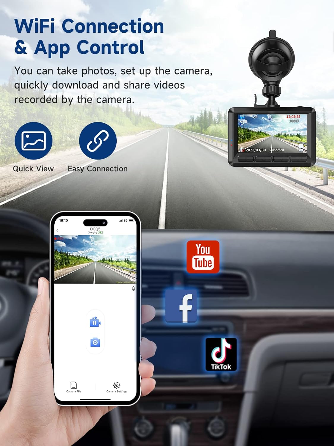 Dash Cam, FHD 1080P, WiFi,Camara para automovil.