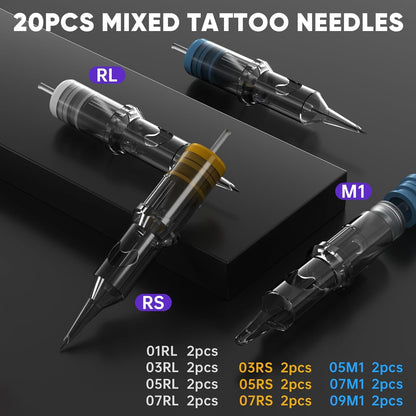 Kit de 2 Máquinas De Tatuaje, 20 Agujas, con suministros.