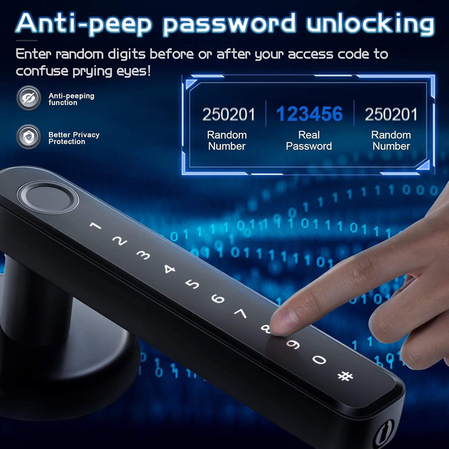 Cerradura de puerta con huella dactilar, cerradura de puerta inteligente con teclado, cerradura de entrada sin llave, con asa para hogar, hotel, oficina, departamento, recámara