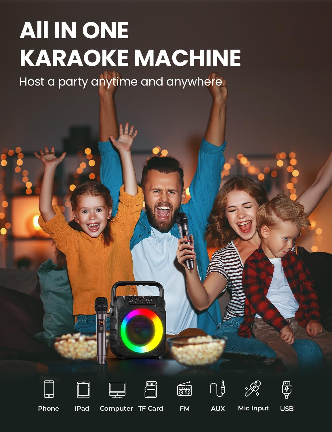 Máquina de karaoke, con 2 micrófonos inalámbricos, K9-M.
