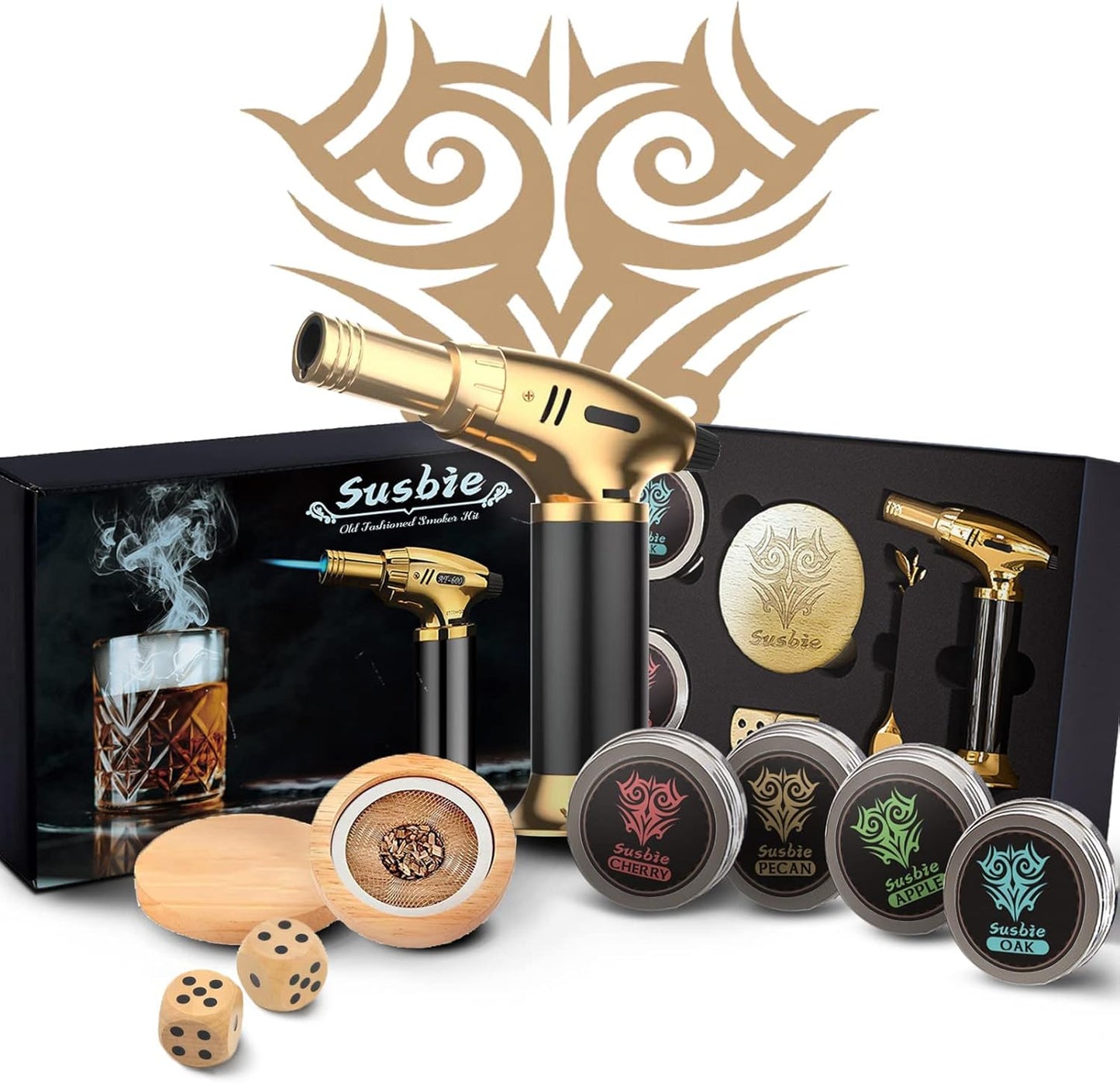 Kit de ahumador de cóctel con antorcha, Sin Butano, chips de madera de 4 sabores.