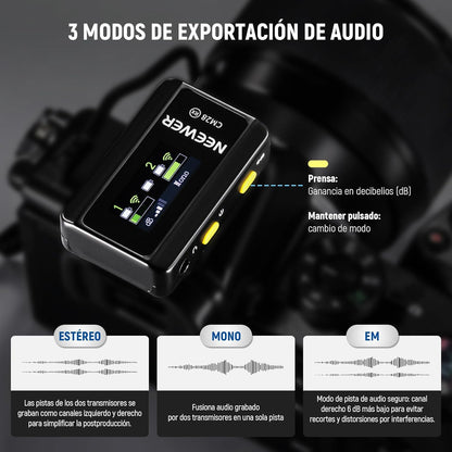 NEEWER CM28 Micrófono Lavalier Inalámbrico 2TX 1RX 4GB