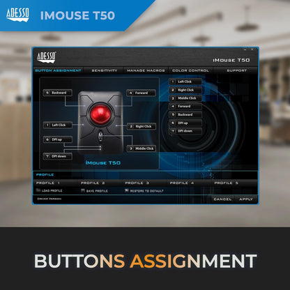 Mouse Inalámbrico Ergonómico Trackball Adesso iMouse T50