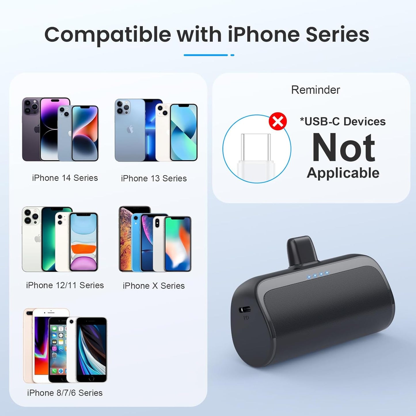 2 Mini cargadores portátiles para iPhone Lightning