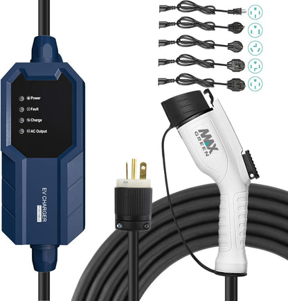 Max Green, Cargador Ev Nivel 2, Cinco Cables Adaptadores