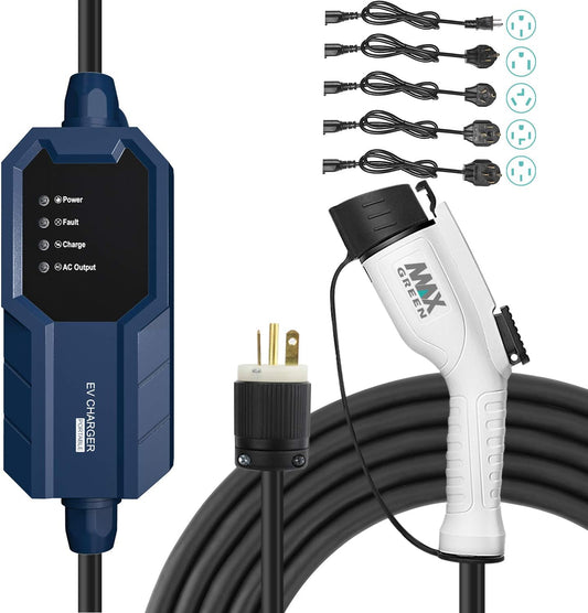 Max Green, Cargador Ev Nivel 2, Cinco Cables Adaptadores