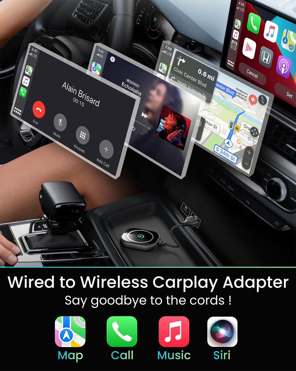 Adaptador inalámbrico CarPlay, SMQMAW, para Apple iPhone iOS.