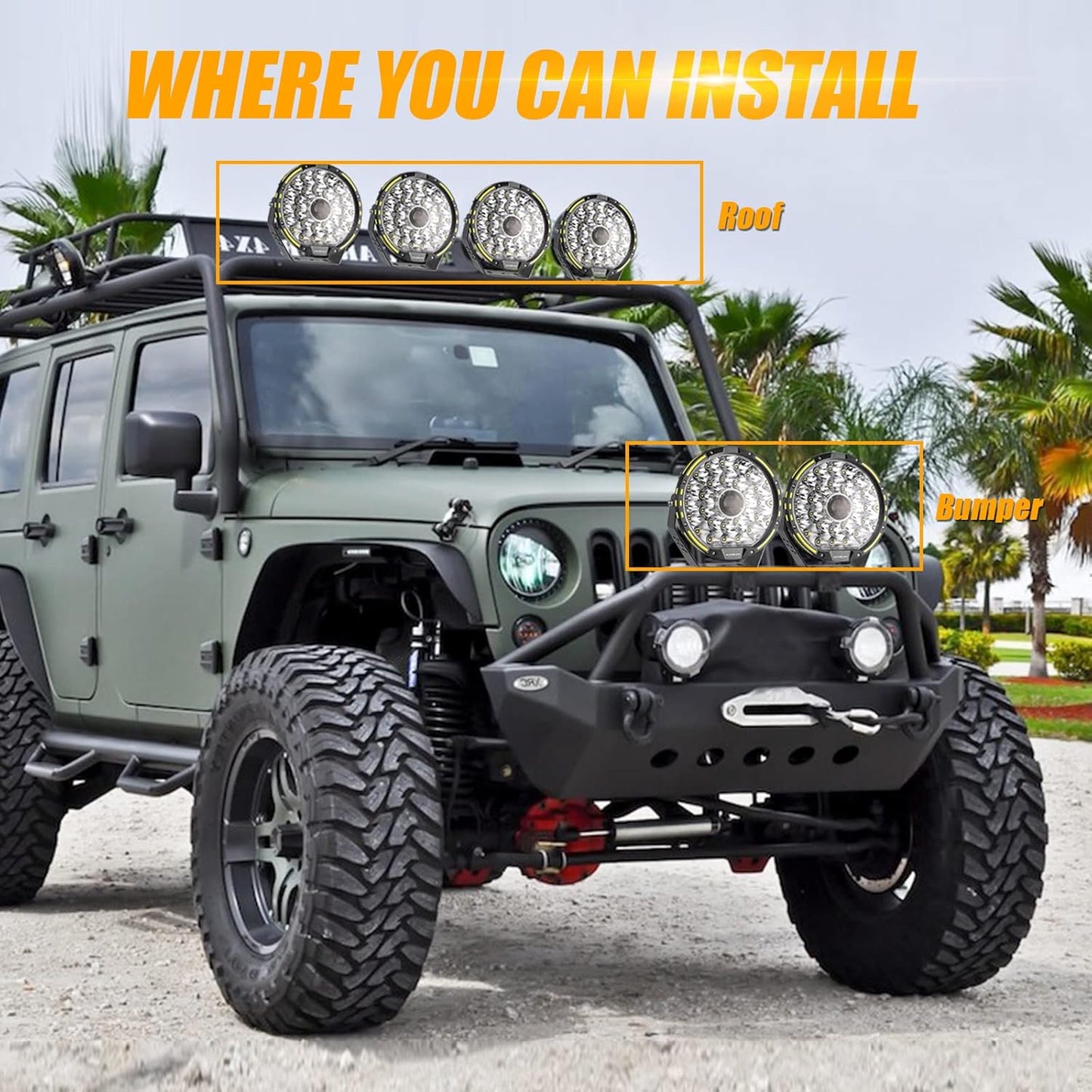 Luces de neblina, Auxbeam, OFF ROAD, Redondas, 9", todoterreno.