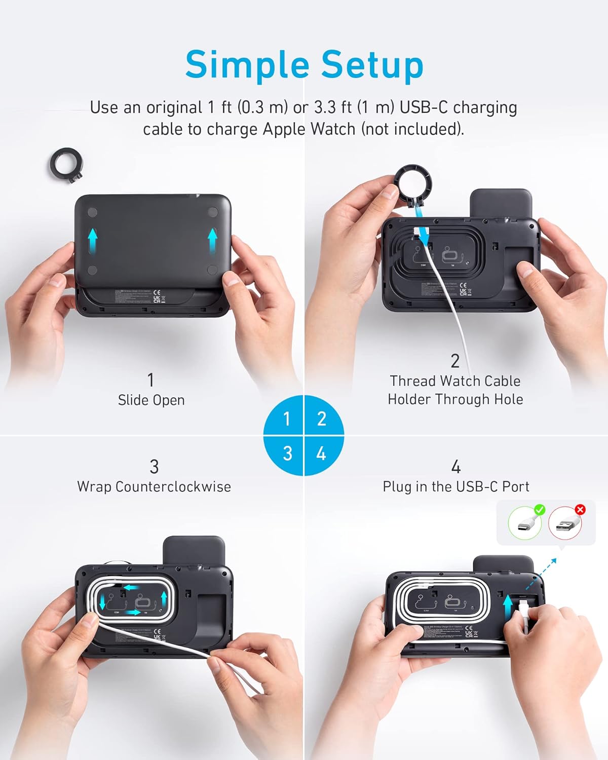 Anker Estación de carga inalámbrica plegable 3 en 1 con adaptador.