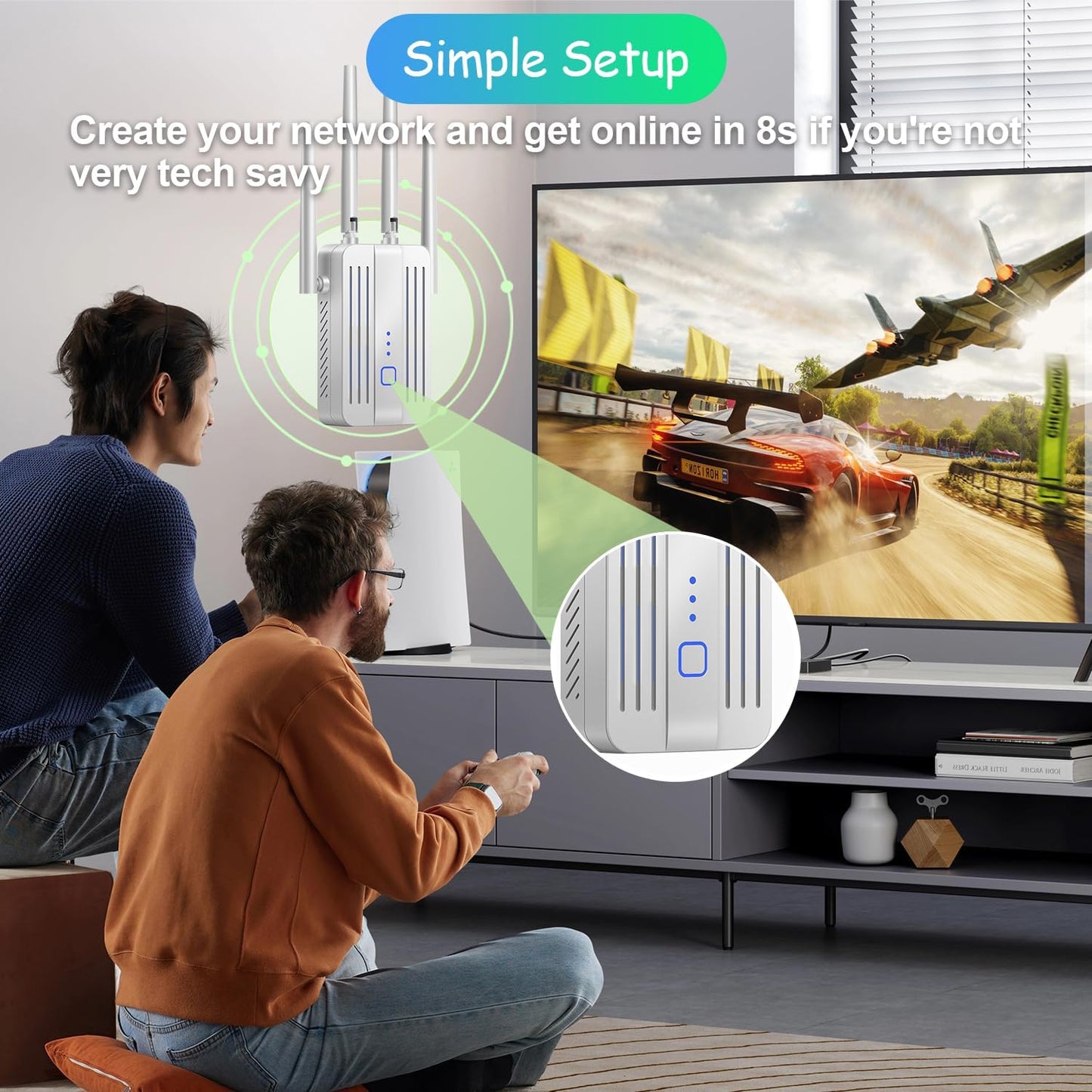 Amplificador de señal WiFi para el hogar, hasta 45 dispositivos.