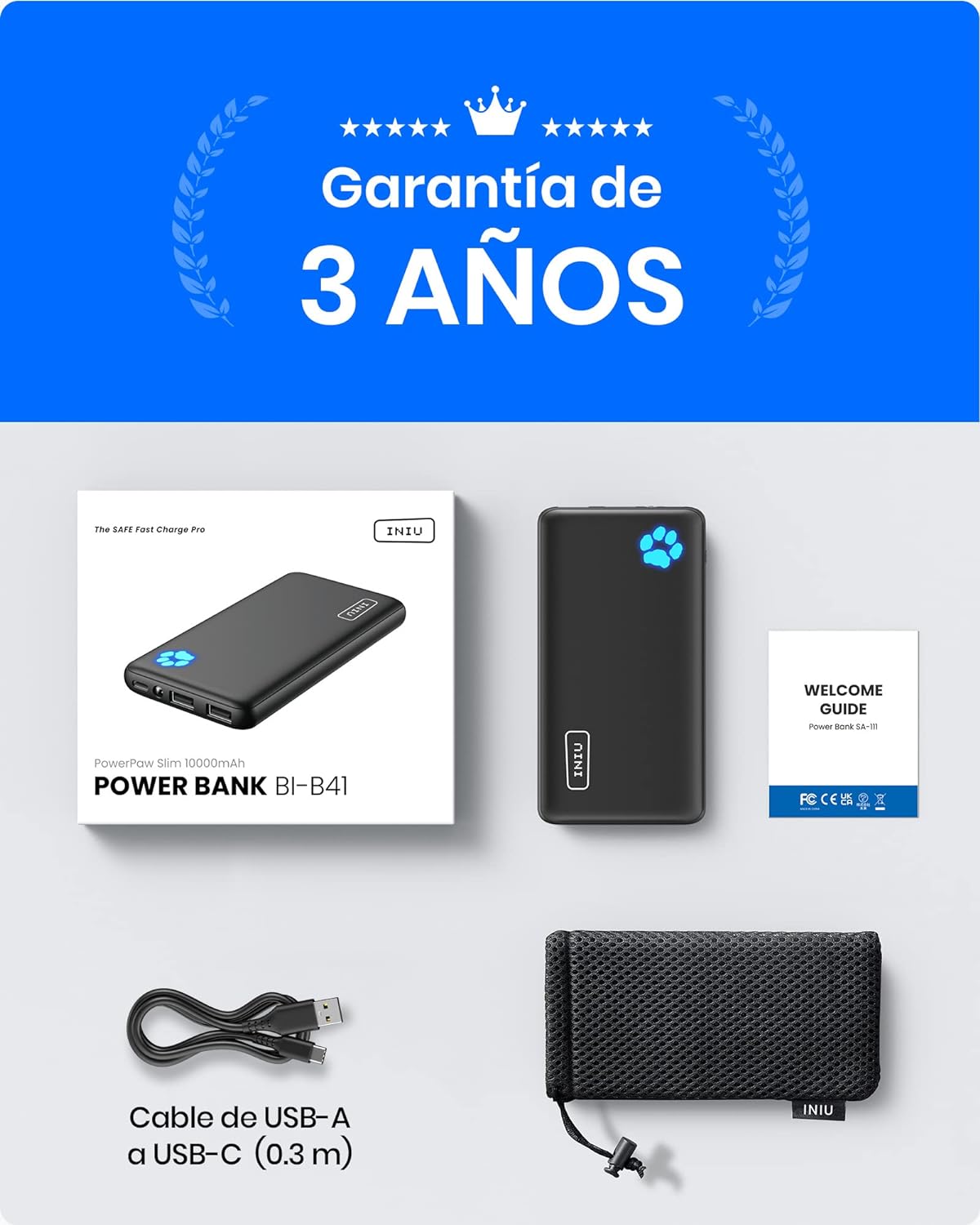 INIU Power Bank, USB C más Delgado 10000mAh Bateria Portatil.