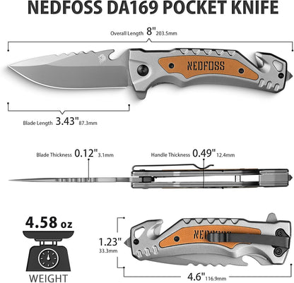 Cuchillo plegable de bolsillo, cortador de cinturón, rompe vidrios. (USADO)