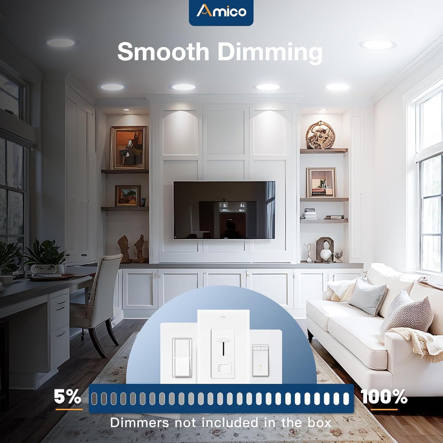 12 luces LED empotrables AMICO de 7" y 5CCT en 1