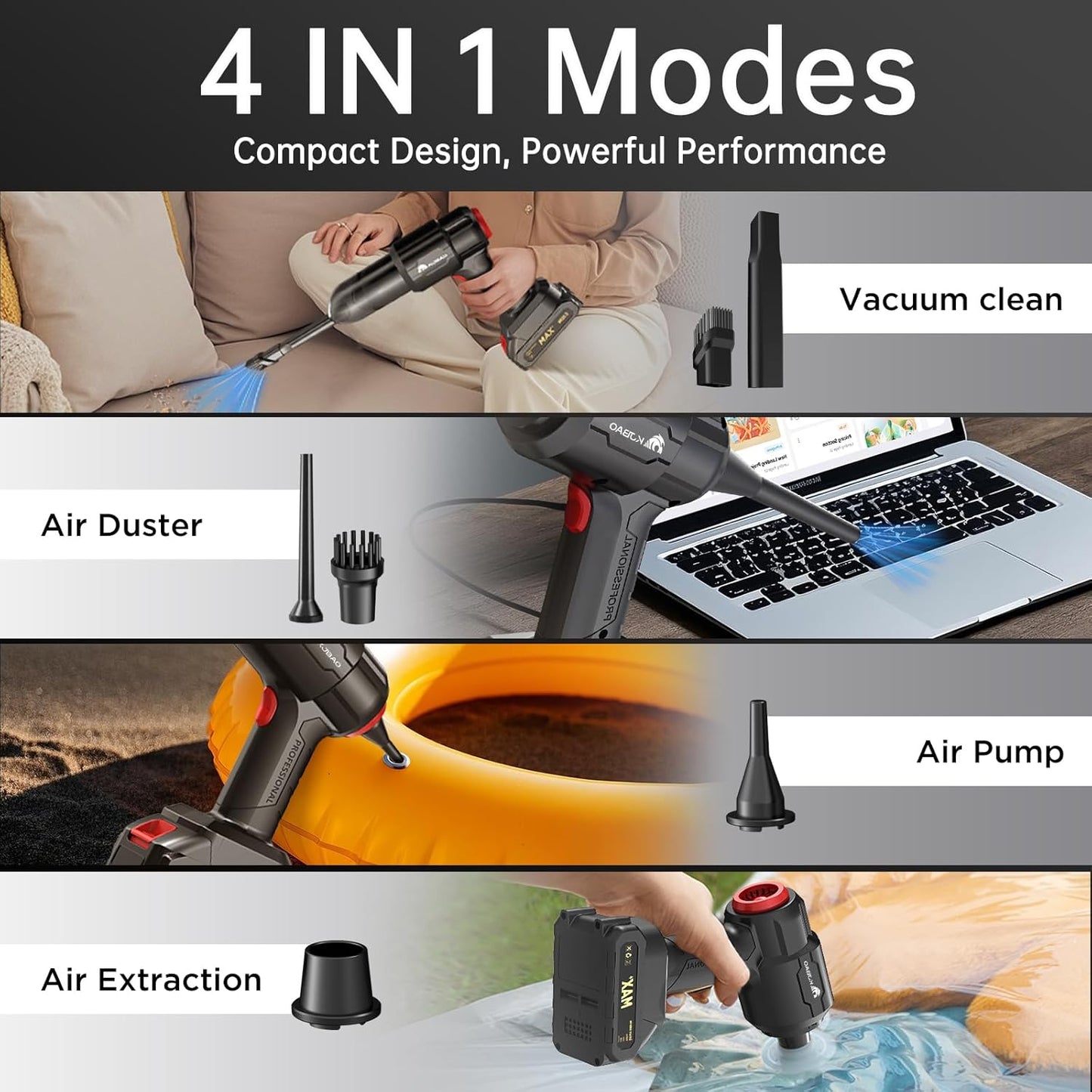 KJBAO - Aspiradora de mano inalámbrica para coche, 4 en 1