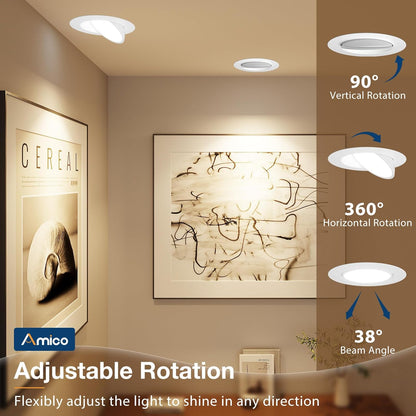 Luces 12 pza LED empotrables de techo con cardán 6 pulgadas, luces direccionales. Amico