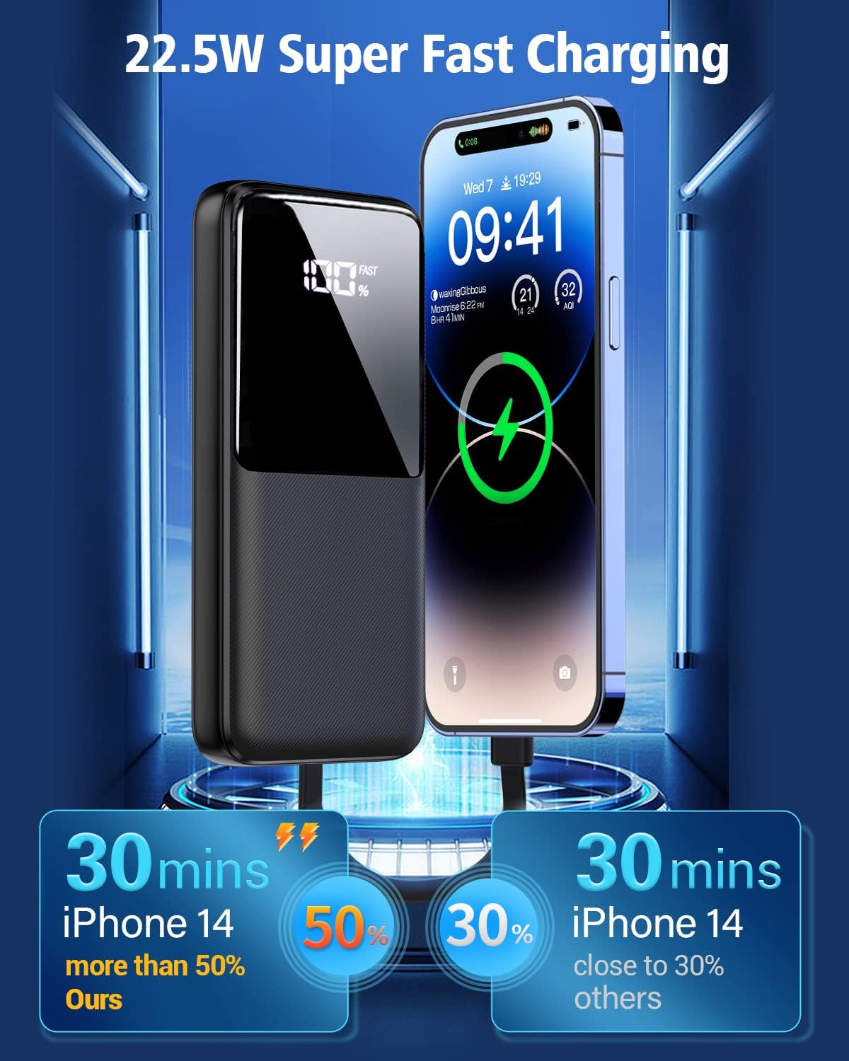 Cargador portátil de batería PB-08 15000 mAh negro