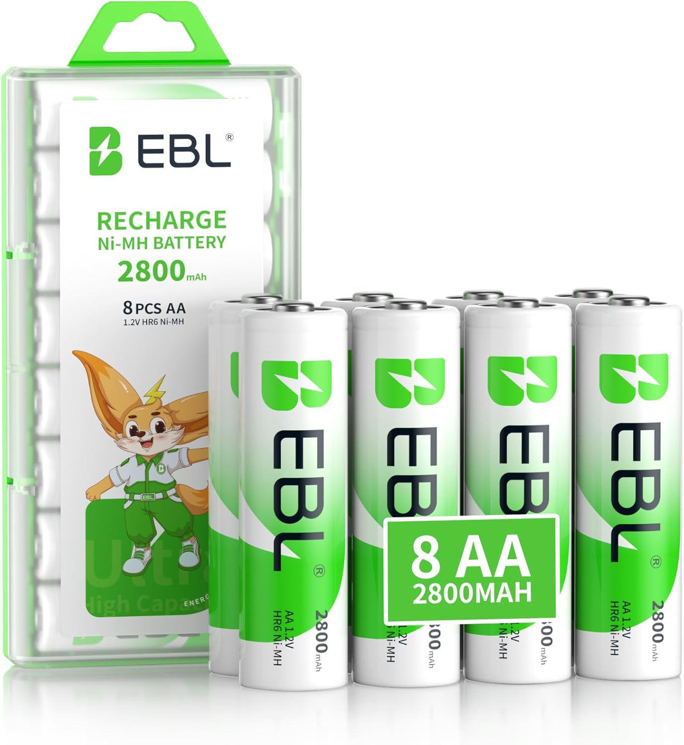 EBL-Paquete de 8 Pilas Recargables AA, 2800mAh de Alta Capacidad