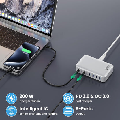 Cargador USB C de 200 W adaptador GKUTW HX100P7 blanco