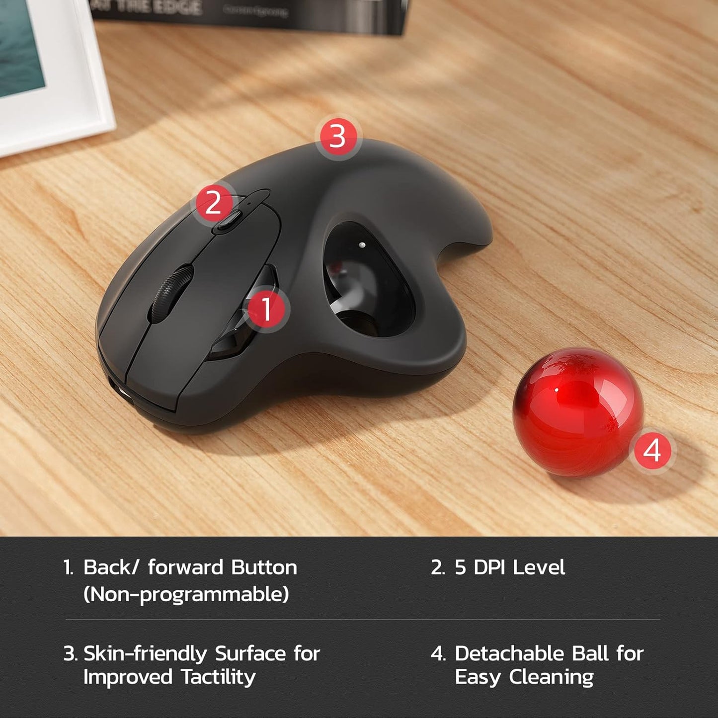 Nulea M501 mouse inalámbrico Trackball, ergonómico recargable.