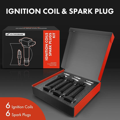 Kit de 6 bobinas de encendido (negras) y 6 bujías de iridio, A-Premium.