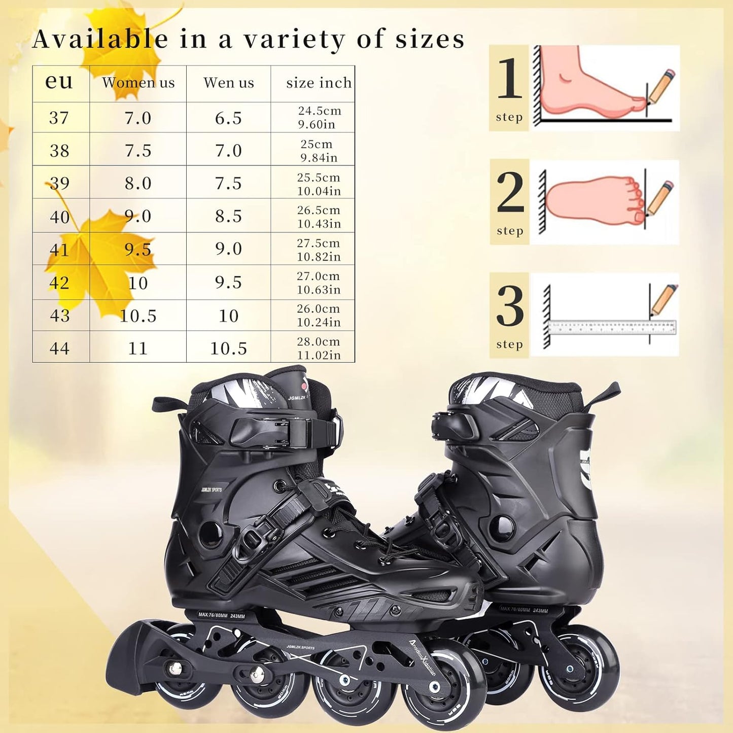 Patines en línea de alto rendimiento con forro lavable 8-8.5 E.U