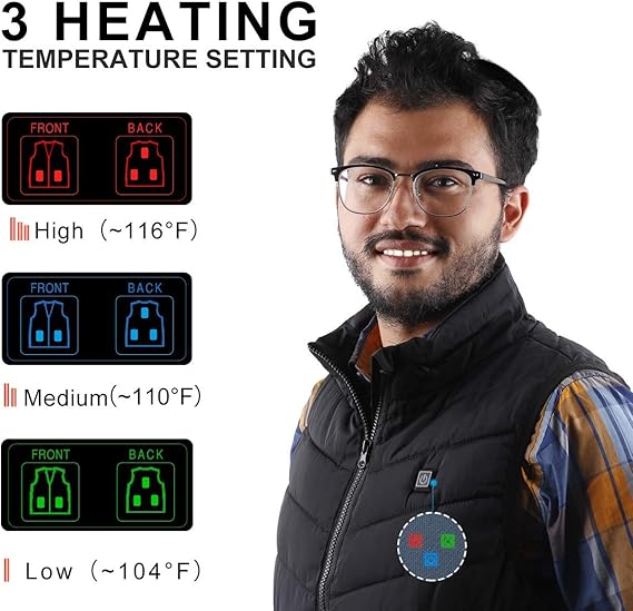 Chaleco térmico, unisex talla M, bateria USB, grafeno ligero.