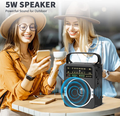 Radio FM portátil AM, radio Bluetooth 5.0, altavoz de 5V. JEUJUG.