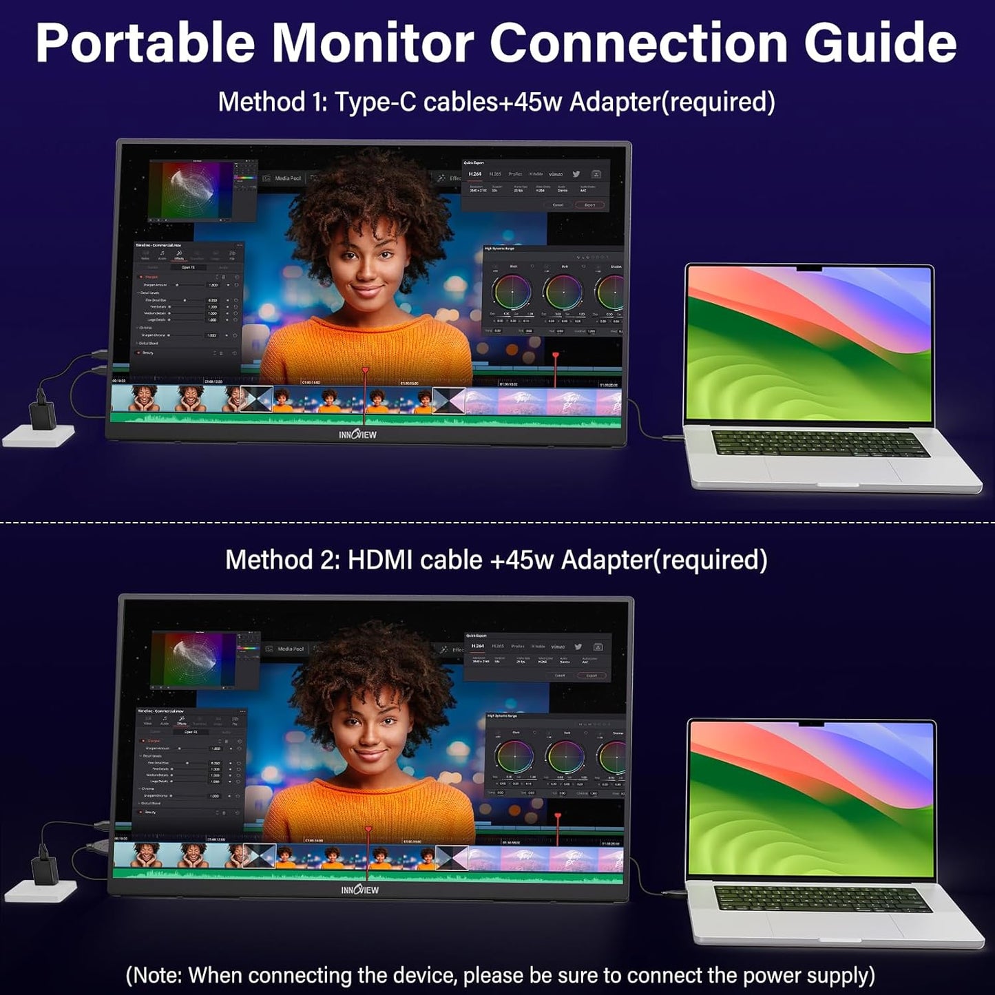 InnoView Monitor portátil de 23.8", de juegos, con soporte.