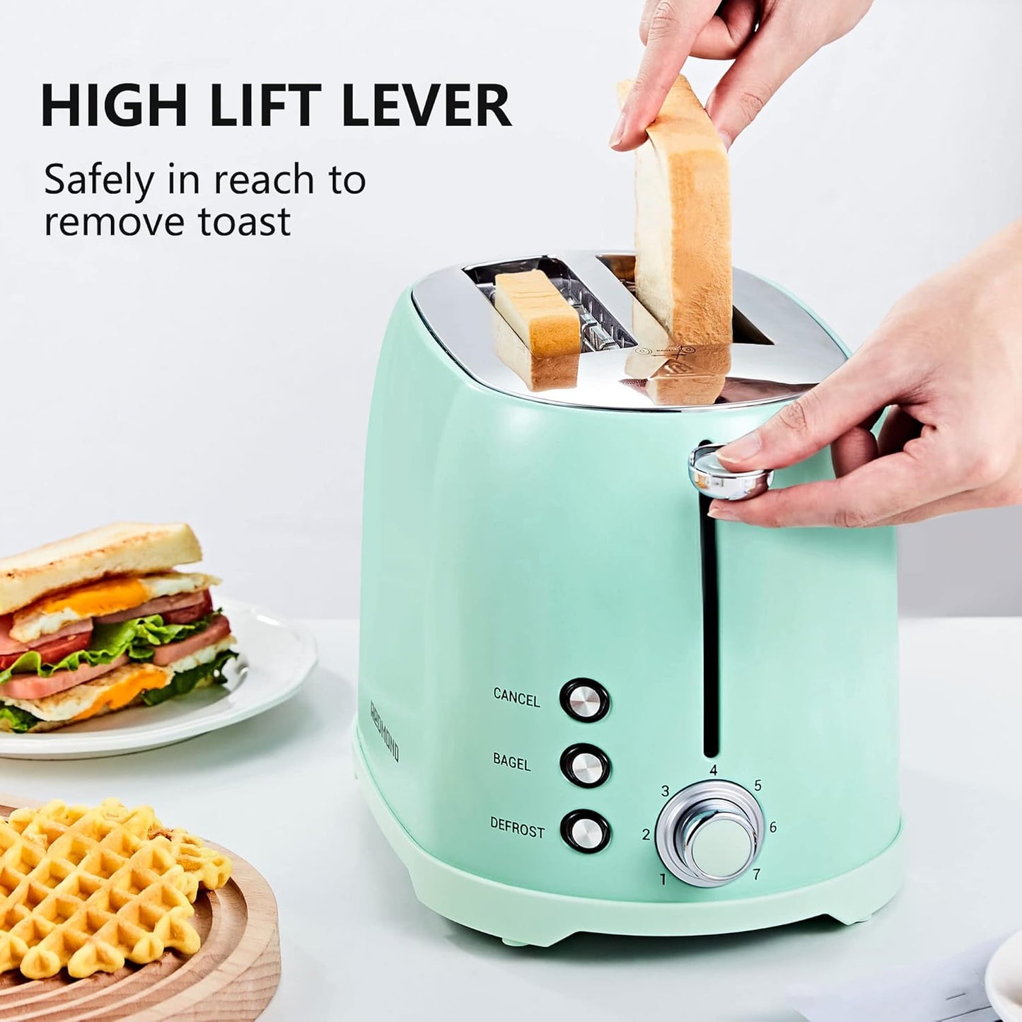 Tostador 2 rebanadas, acero inoxidable REDMOND aguamarina.