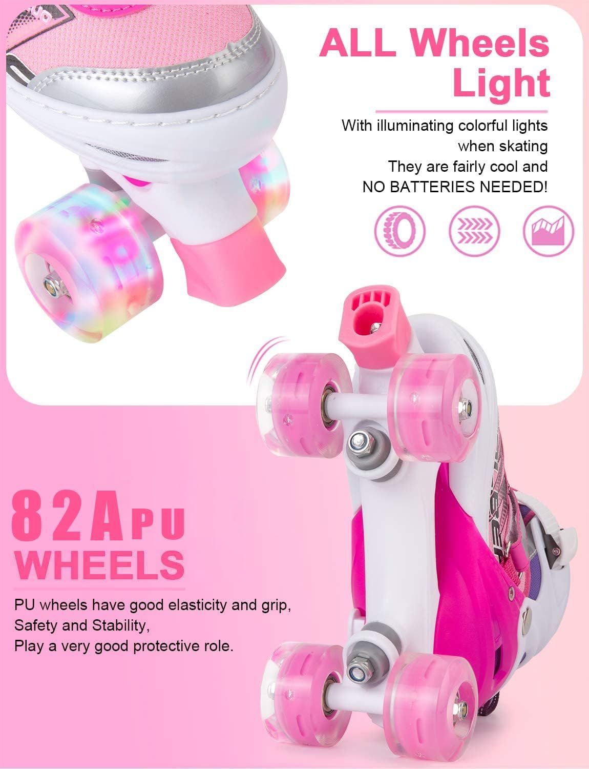 Sowume Patines Ajustables para niñas, Divertidos iluminadores S