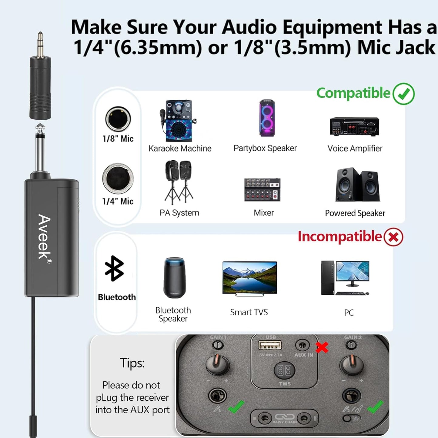 Aveek Micrófono de karaoke inalámbrico,micrófono para altavoces.
