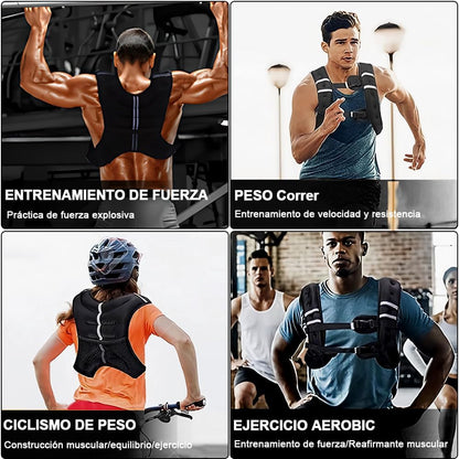 Chaleco de entrenamiento, con peso 5.5 Kgs, arena hierro.