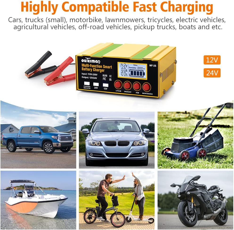 Outerman Cargador de batería de coche mejorado 12 V/24V