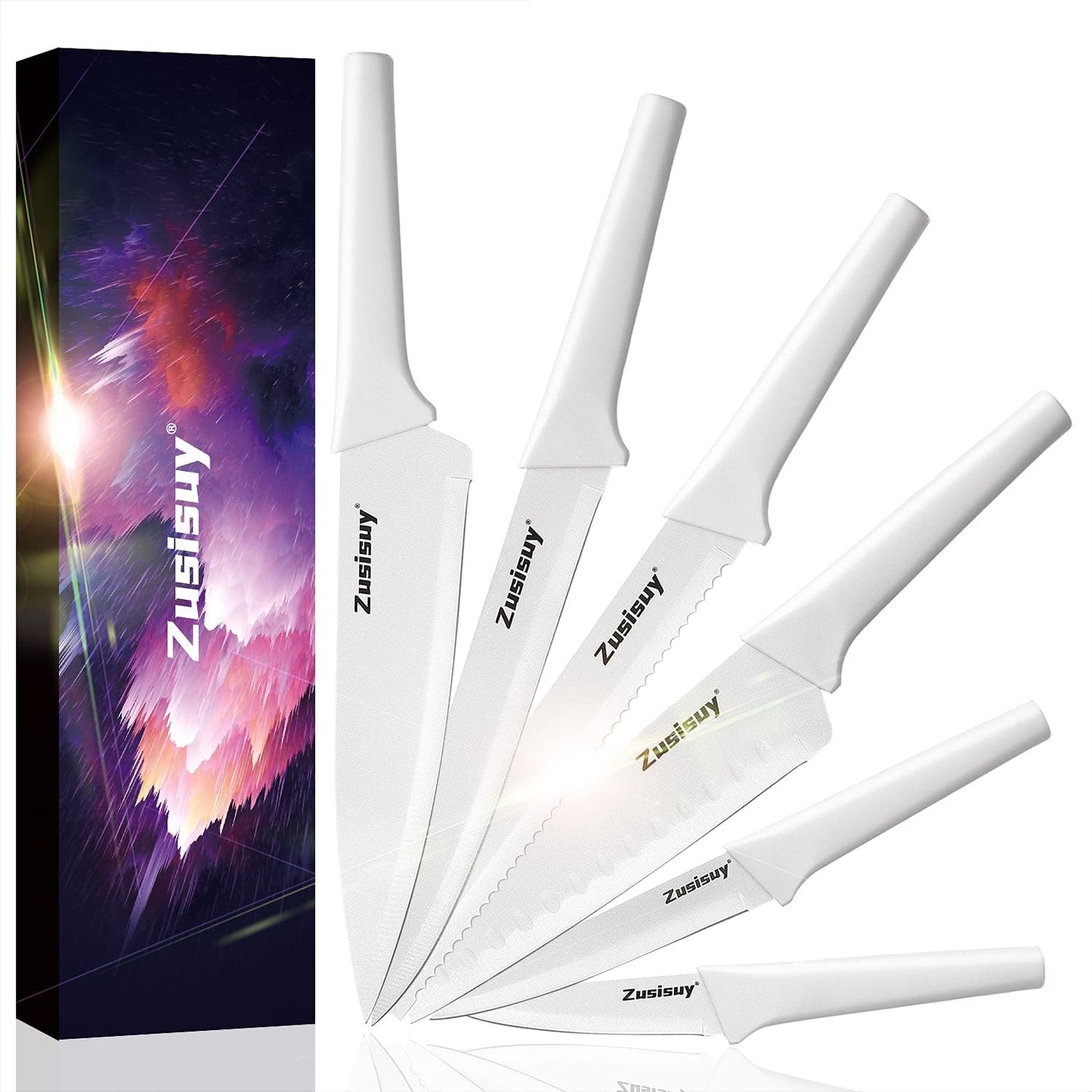 Zusisuy Juego de cuchillos de cocina profesionales blancos.