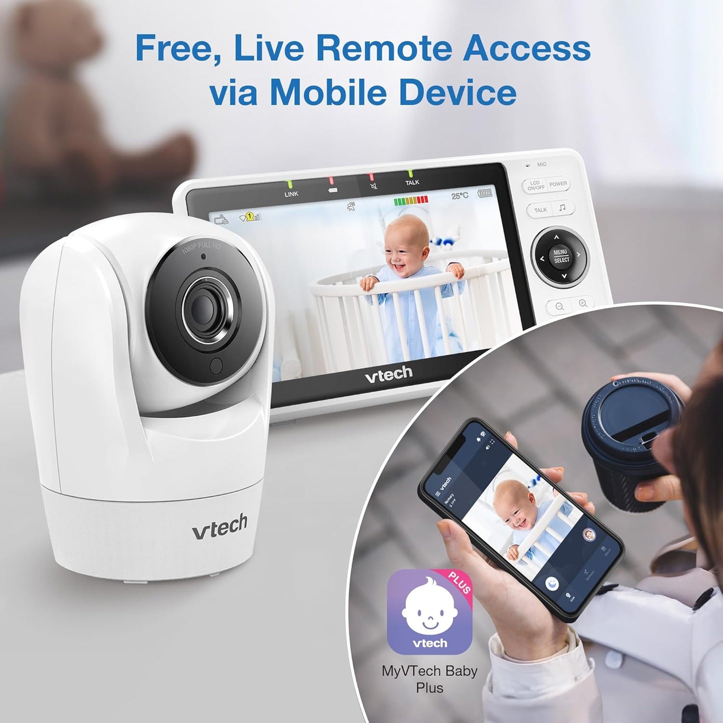 VTech Monitor inteligente mejorado para bebés VM901, 5" 1080p.